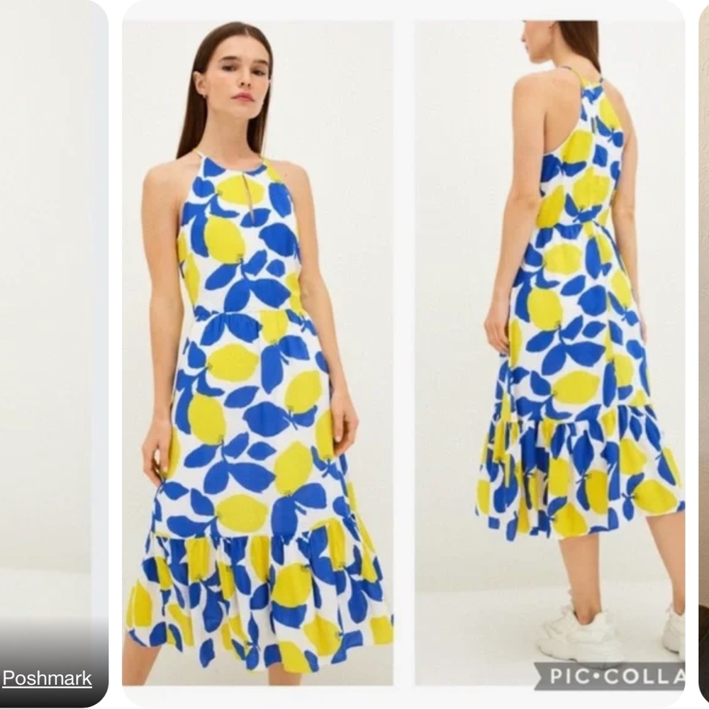 Ann Taylor Loft Lemon Print Halter Midi Dress